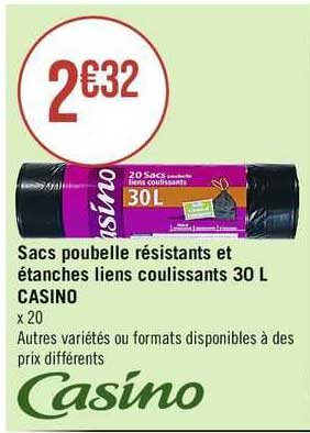 sacs poubelle résistants et étanches liens coulissants 30 l casino