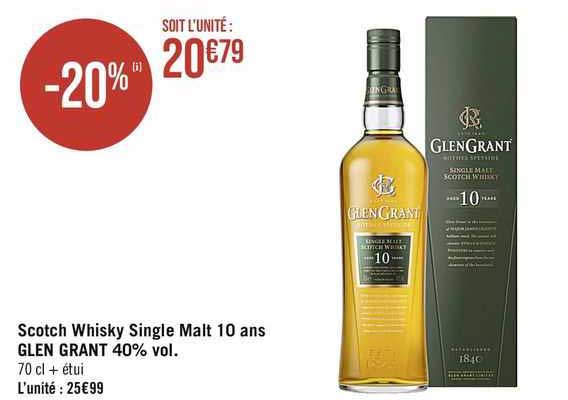 scotch whsiky single malt 10 ans glen grant 10% vol.