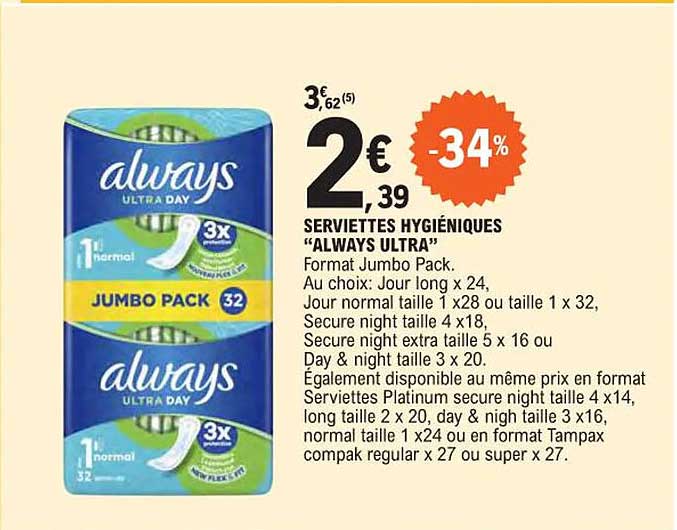 serviettes hygiéniques "always ultra"