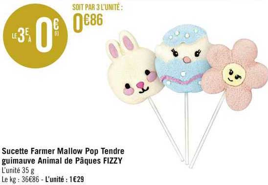 sucette farmer mallow pop tendre guimauve animal de pâques fizzy