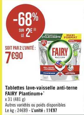tablettes lave-vaisselle anti-terne fairy plantinum+