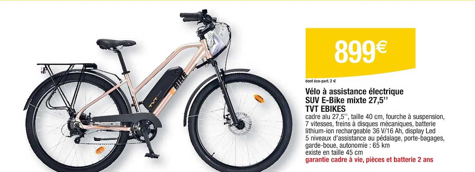 vélo à assistance électrique suv e-bike mixte 27,5" tvt ebikes