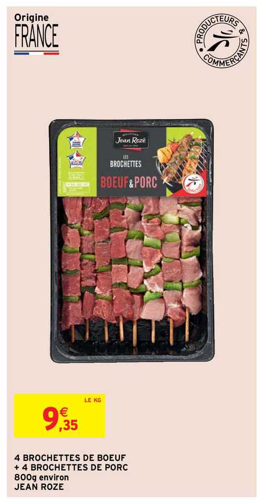 4 brochettes de bœuf + 4 brochettes de porc jean rozé