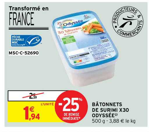bâtonnets de surimi x30 odyssée