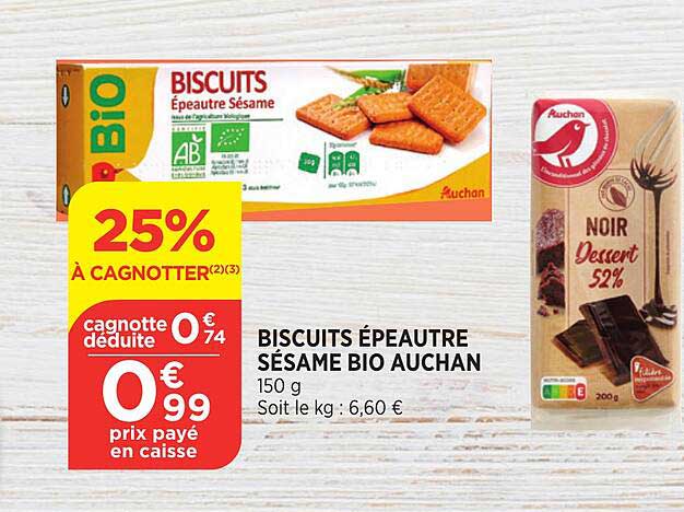 Biscuits épeautre Sésame Bio Auchan