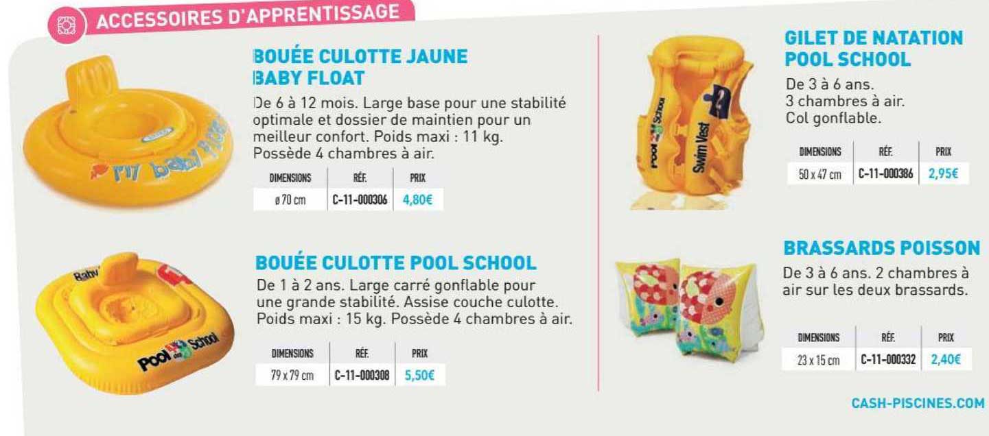 bouée culotte jaune baby float, bouée culotte pool school, gilet de natation pool school, brassard poisson
