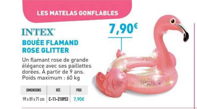 bouée flamand rose glitter intex