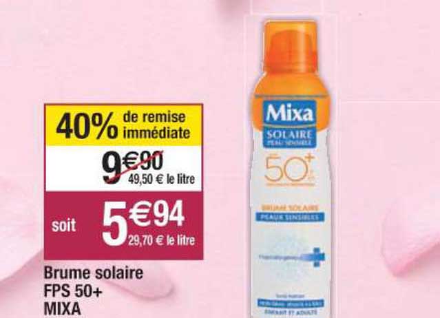 brume solaire fps 50+ mixa