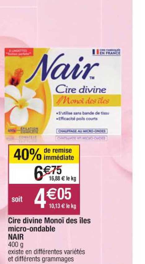 cire divine monoï des îles micro-ondable nair