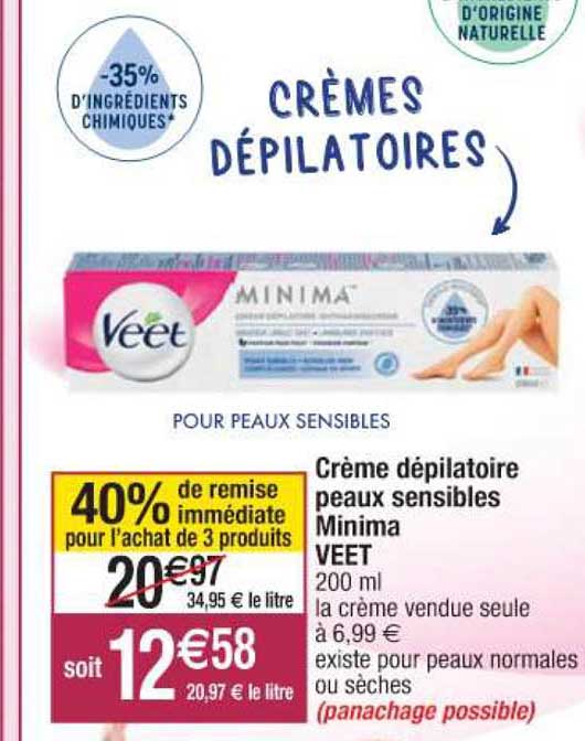 crème dépilatoire peaux sensibles minima veet
