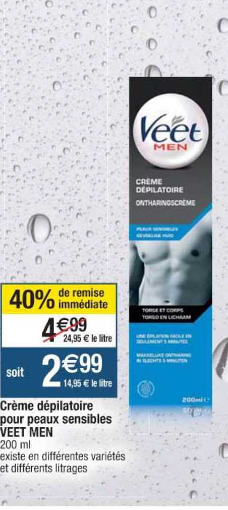 crème dépilatoire pour peaux sensibles veet men