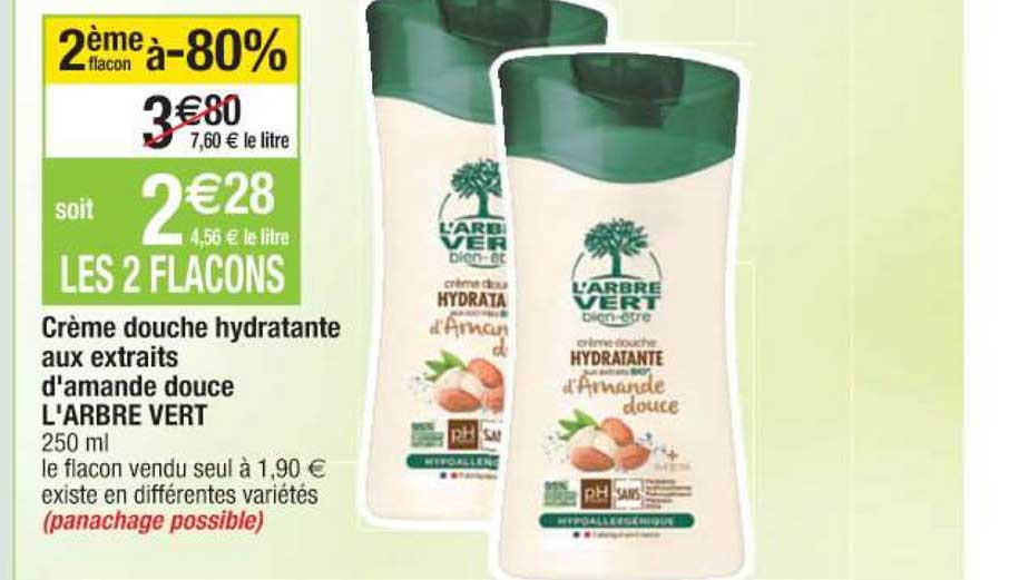 crème douche hydratante aux extraits d'amande douce l'arbre vert