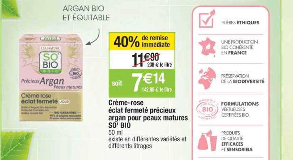 crème-rose éclat fermeté précieux argan pour peaux matures so' bio