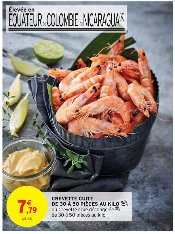 crevette cuite de 30 à 50 pièces au kilo