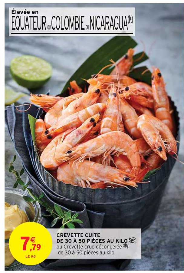 crevette cuite de 30 à 50 pièces au kilo