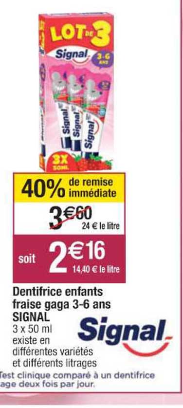 dentifrice enfants fraise gaga 3-6 ans signal