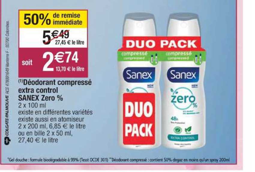 déodorant compressé extra control sanex zero %