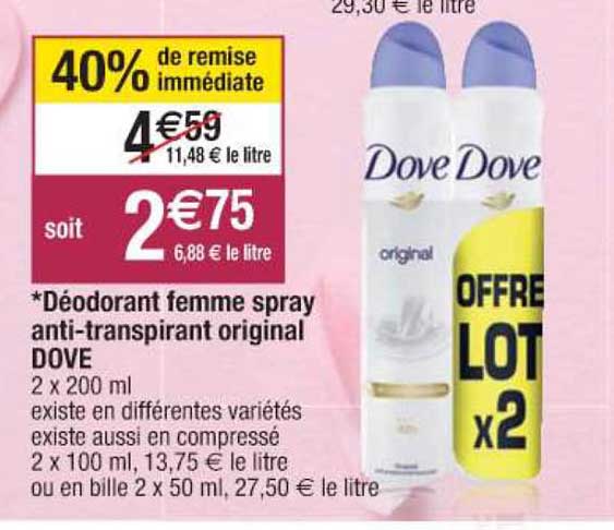 déodorant femme spray anti-transpirant original dove
