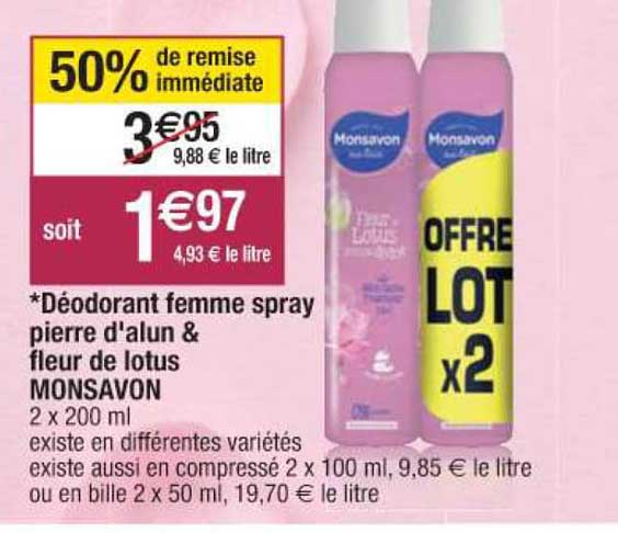 déodorant femme spray pierre d'alun & fleur de lotus monsavon