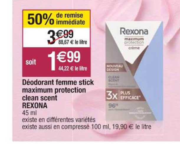 Déodorant Femme Stick Maximum Protection Clean Scent Rexona