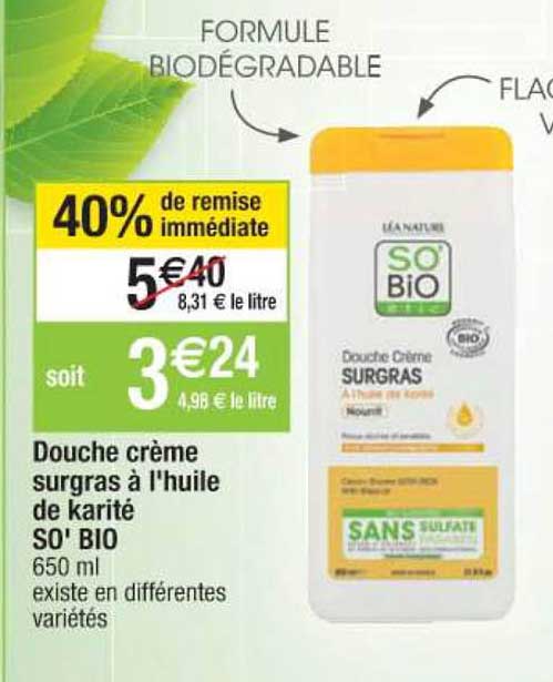 douche crème surgras à l'huile de karité so' bio