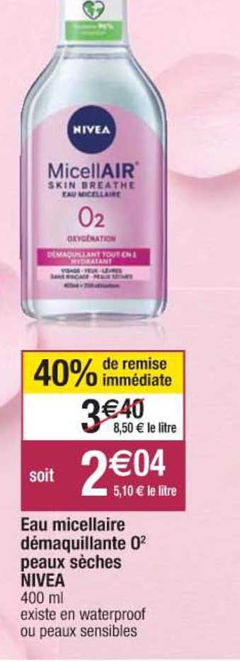 eau micellaire démaquillante o2 peaux sèches nivea