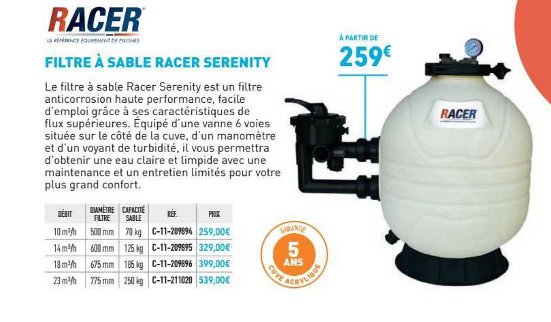 filtre à sable racer serenity