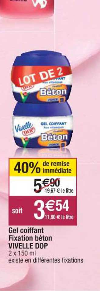 gel coiffant fixation béton vivell dop