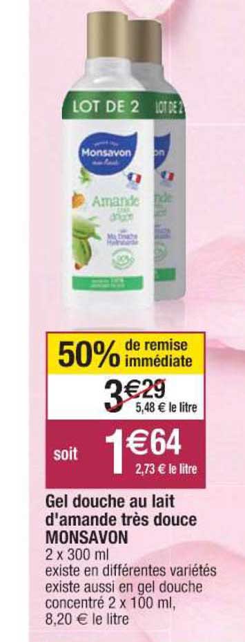 gel douche au lait d'amande très douce monsavon
