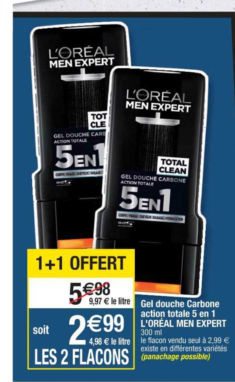 gel douche carbone action totale 5 en 1 l'oréal men expert