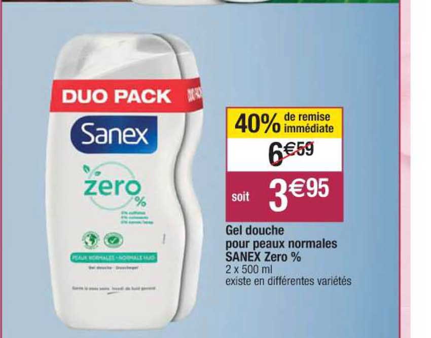 gel douche pour peaux normales sanex zero %