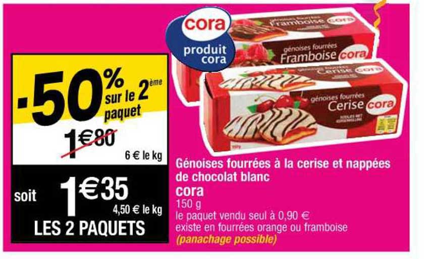génoises fourrées à la cerise et nappées de chocolat blanc cora