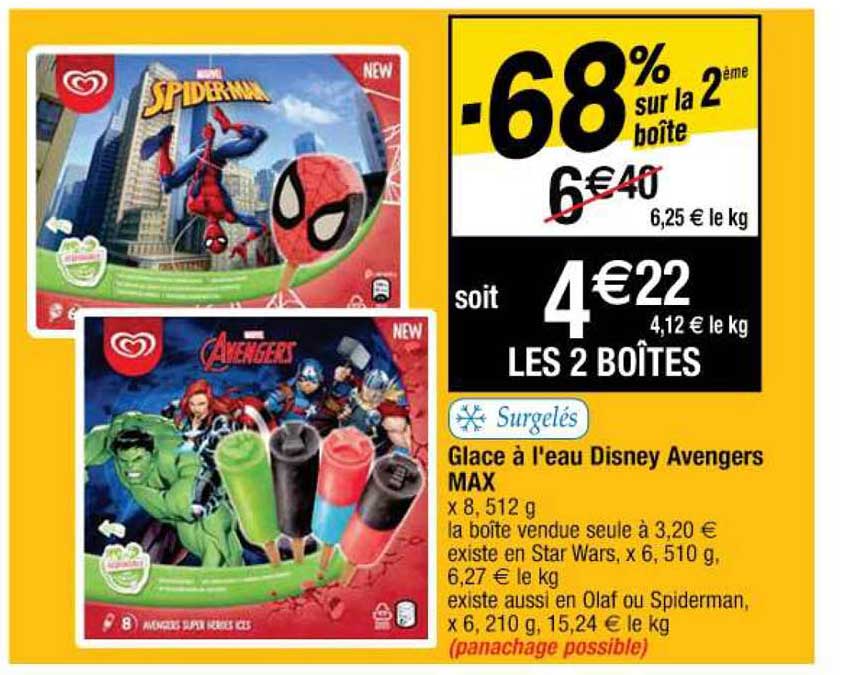 glace à l'eau disney avengers max
