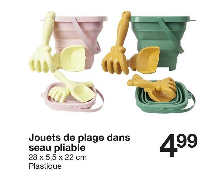 jouets de plage dans seau pliable