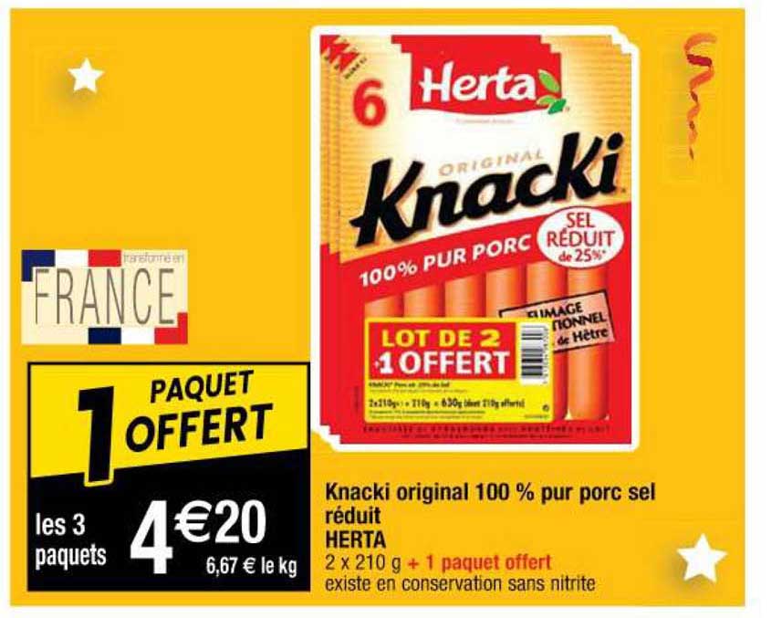 knacki original 100% pur porc sel réduit herta