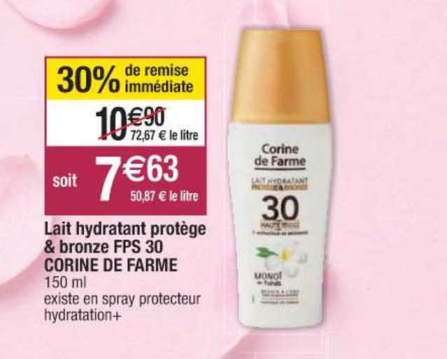 lait hydratant protège & bronze fps 30 corine de farme