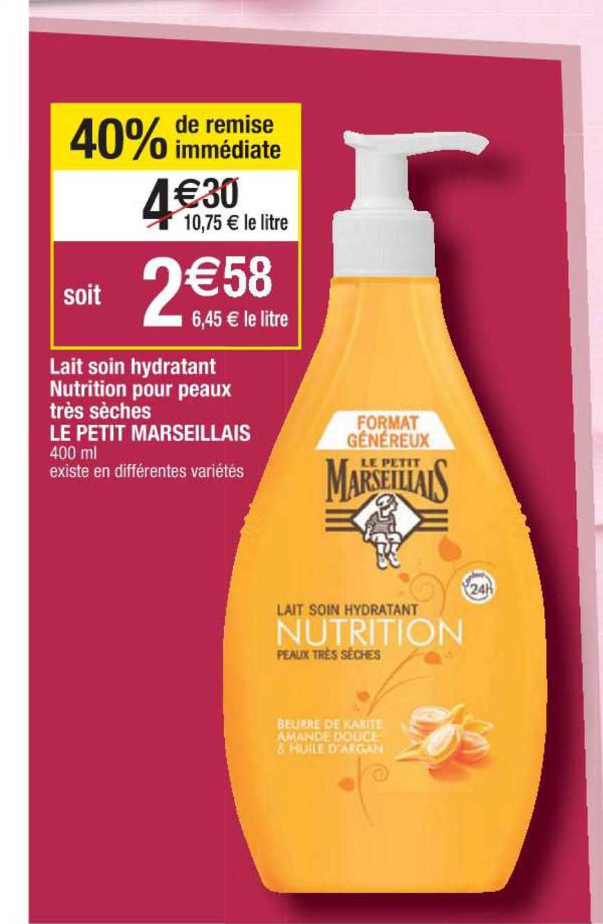 lait soin hydratant nutrition pour peaux très sèches le petit marseillais