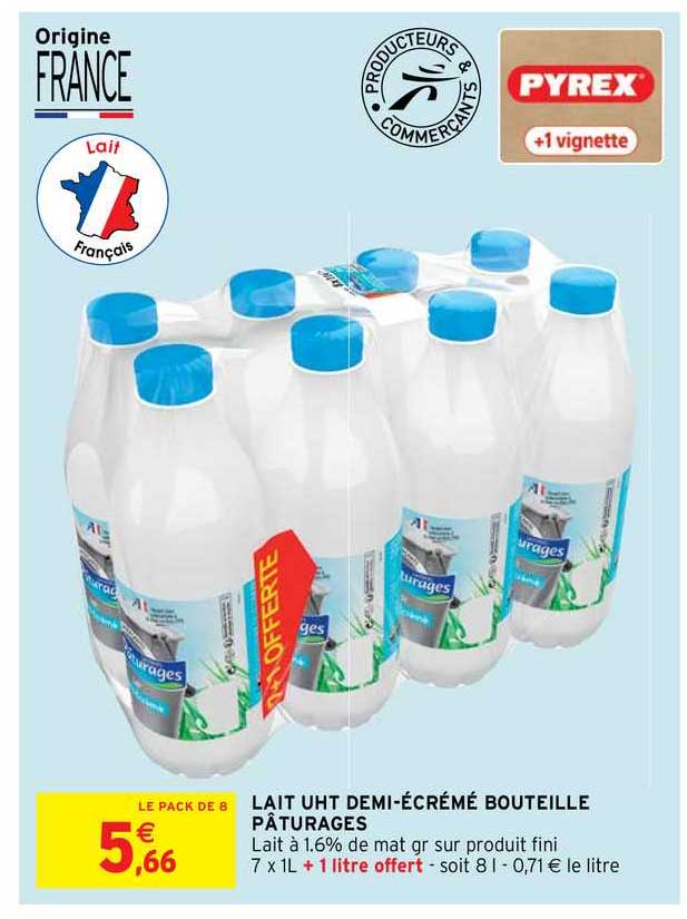 lait uht demi-écrémé bouteille pâturages