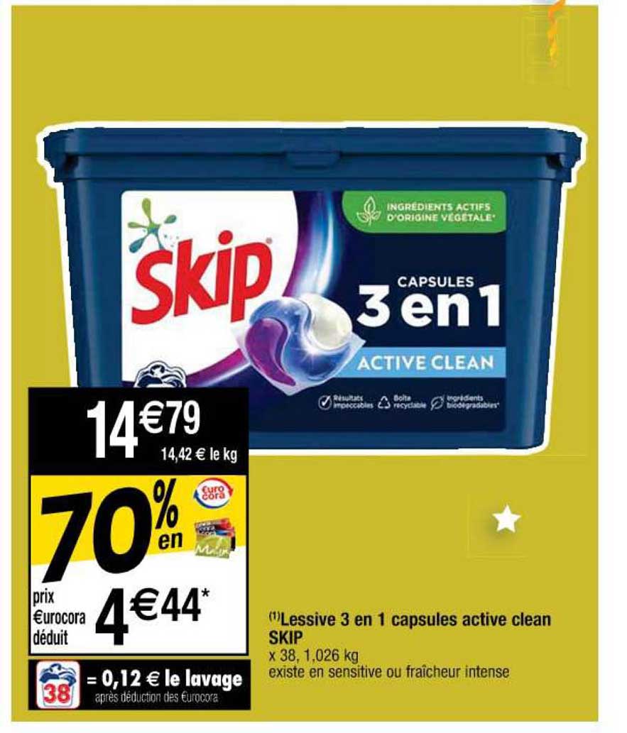 Lessive 3 En 1 Capsules Active Clean Skip