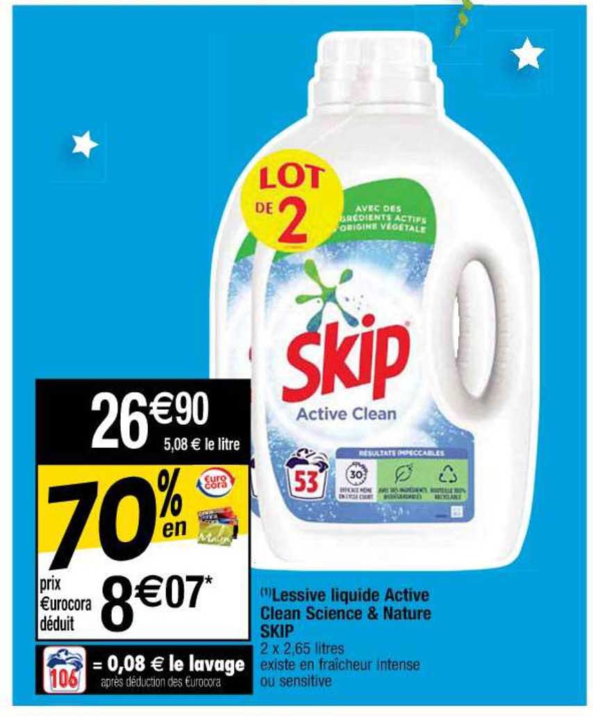 lessive liquide active clean science & nature skip