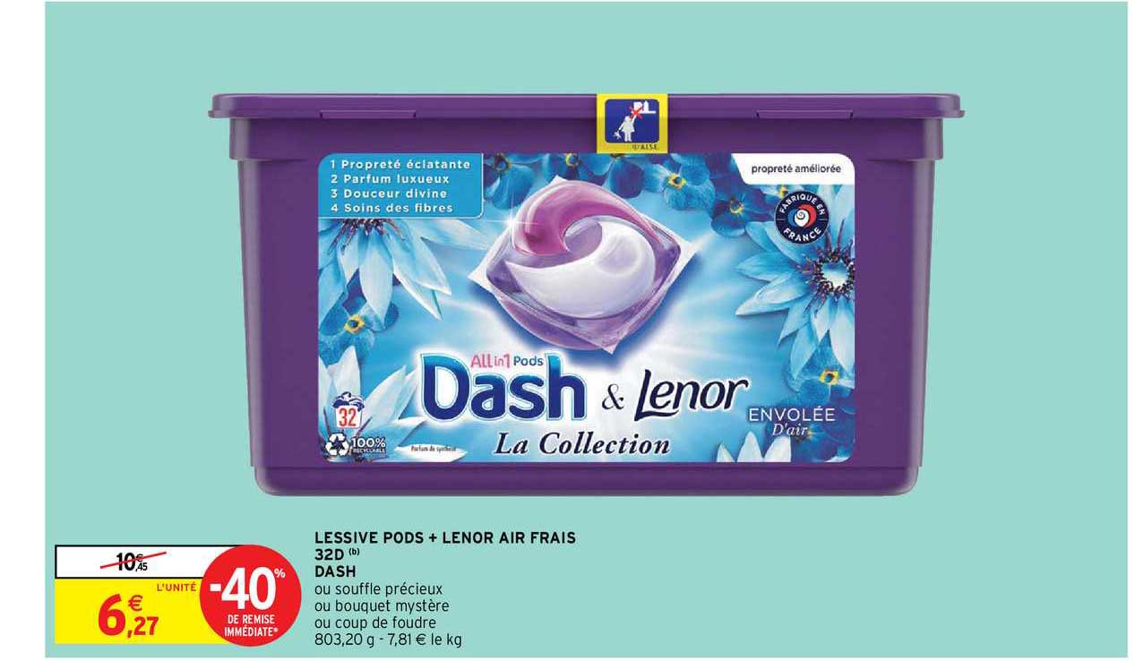 lessive pods + lenor air frais 32d dash
