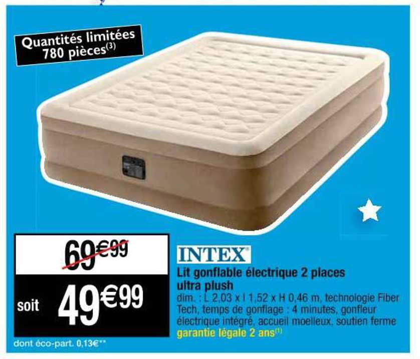 lit gonflable électrique 2 places ultra plush intex