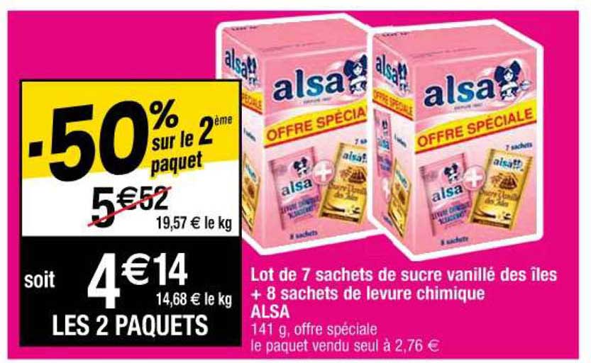 lot de 7 sachets de sucre vanillé des îles + 8 sachets de levure chimique alsa