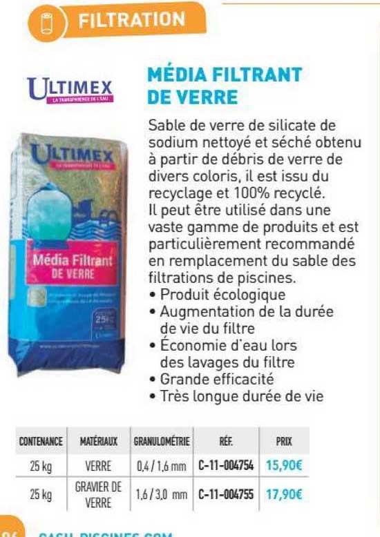 média filtrant de verre ultimex