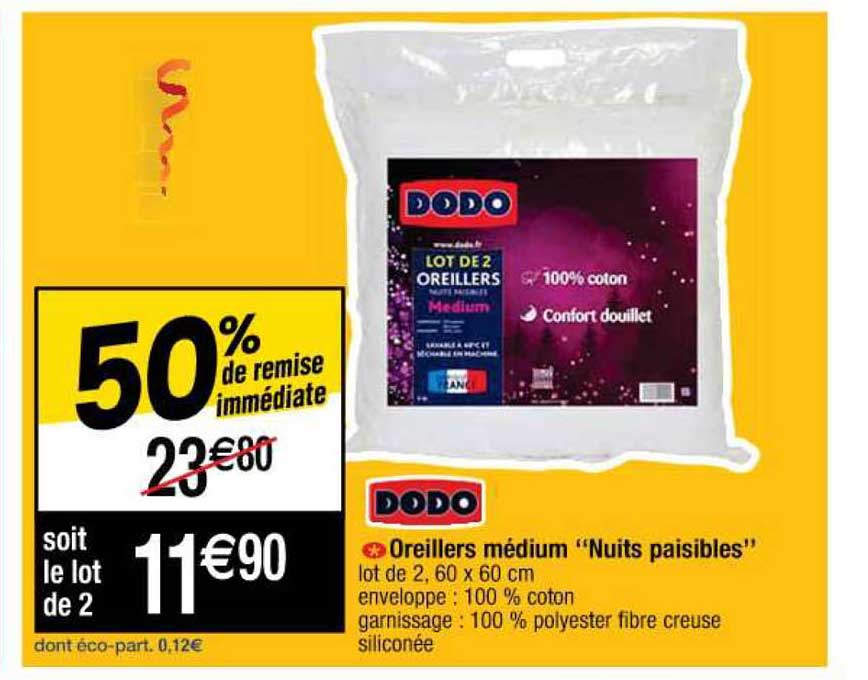 oreillers médium "nuits paisibles" dodo