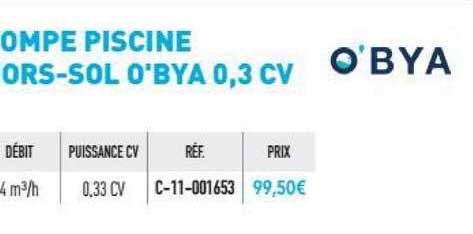 pompe piscine hors-sol o'bya 0,3 cv
