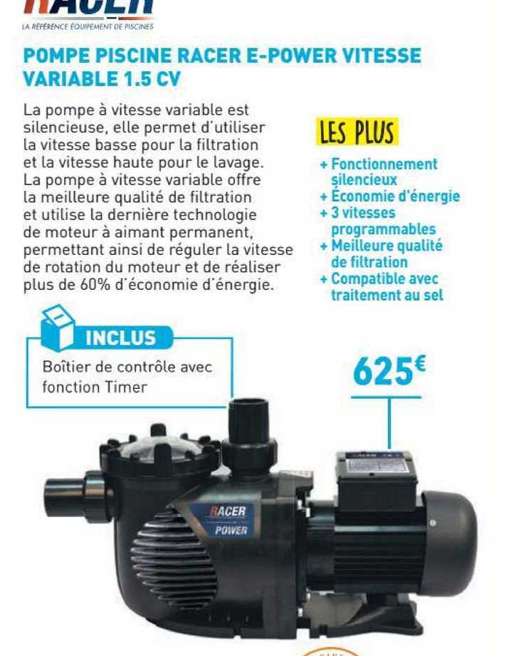 pompe piscine racer e-power vitesse variable 1.5 cv