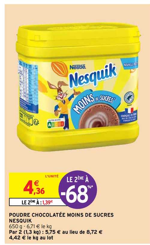 poudre chocolatée moins de sucres nesquik