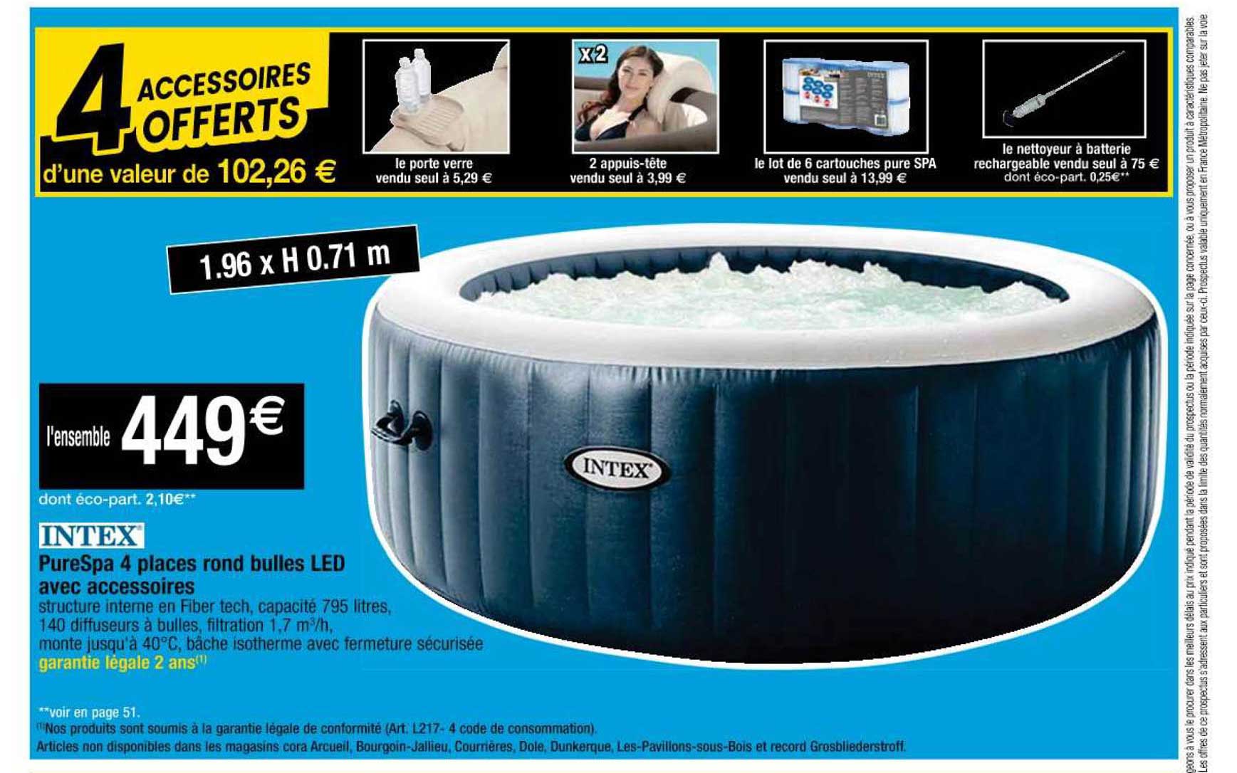 purespa 4 places rond bulles led avec accessoires intex