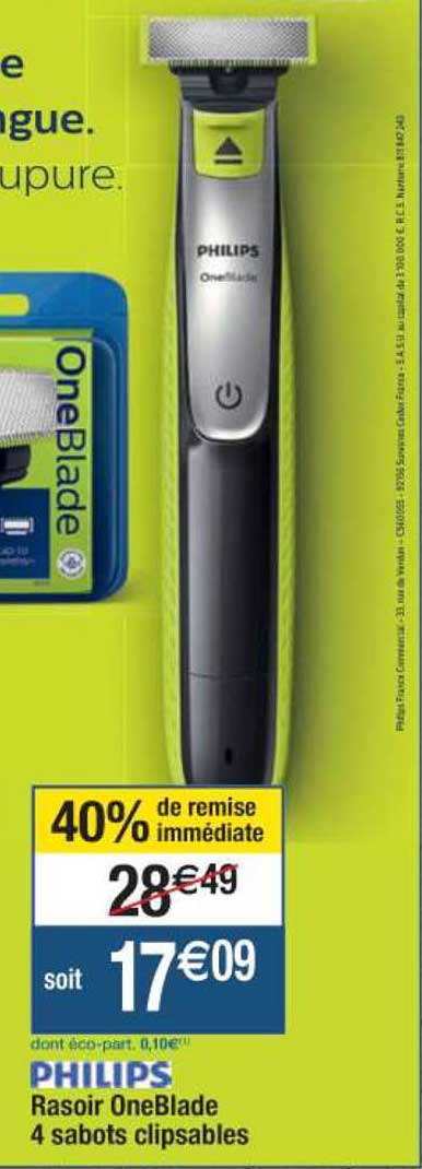 rasoir oneblade 4 sabots clipsables philips